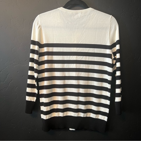 NWT TALBOTS IVORY AND BLACK STRIPED RUFFLED CHARMING
CARDIGAN SMALL - Picture 8 of 11
